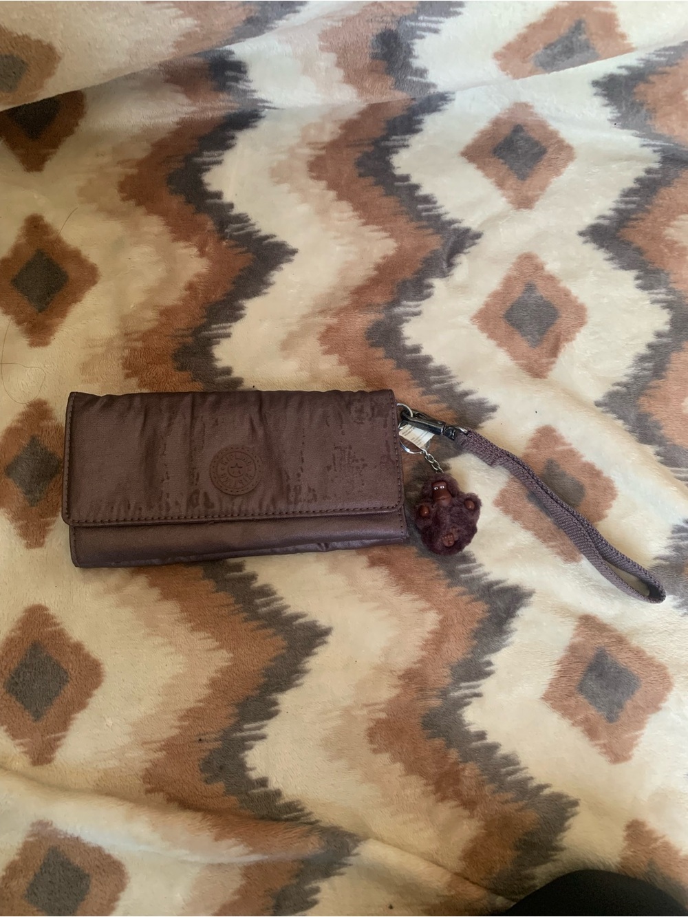 Kipling AC8151 RUBI Snap Long Wallet Wristlet Polyamide Dark Maroon Metallic